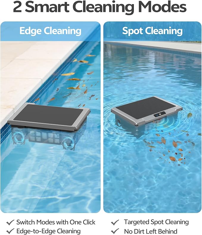 T1B Solar Powered Pool Skimmer Robot, Automatic Robotic Pool Surface Skimmer Cleaner with 24/7 Cleaning, Dual Charging Modes, Auto-Dock, Inground & Above-Ground Pools