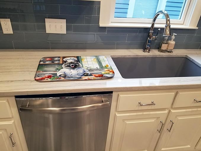 Caroline's Treasures DAC6272DDM Keeshond The Chef Dish Drying Mat Absorbent Dish Drying Mat Pad for Kitchen Counter Dish Drainer Mat for Countertop, 14 x 21", Multicolor