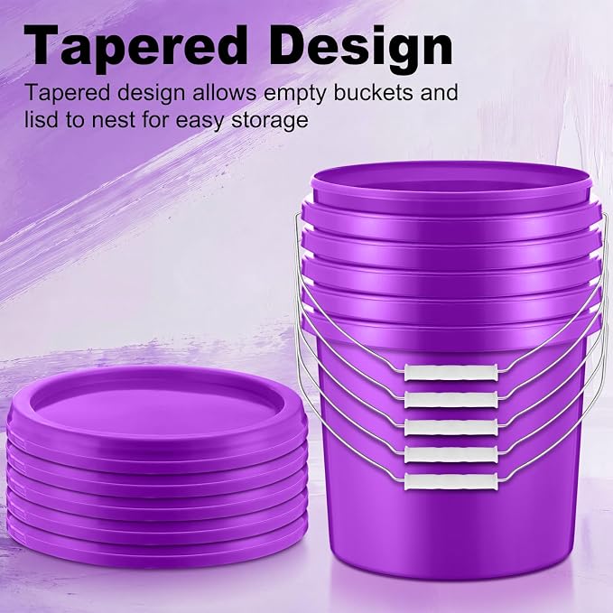 Tioncy 10 Pcs 2 Gallon Plastic Bucket with Lid Heavy Duty 2 Gallon Bucket Pail with Lid Handle for Storage Container Home Household Cleaning (Purple)