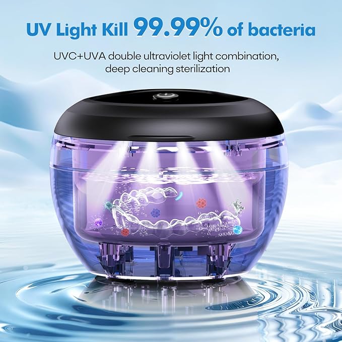 Upgraded Ultrasonic Retainer Cleaner Machine, 48kHz Ultrasonic Dentures Cleaner for Mouth Guards, Braces, Aligner, Toothbrush & Jewelry, 200ML Capacity, Black
