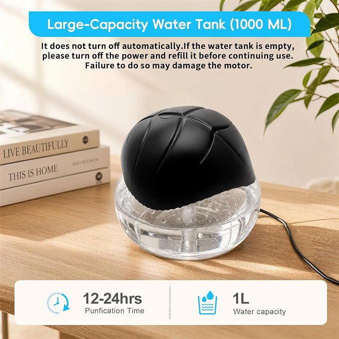Water Based Air Purifier with Essential Oil Diffuser Pack, Air Washer with 7 Color LED Night Light, Air Revitalizer Includes 6x10ml Essential Oil Aroma Diffuser for Home, Office, Pet