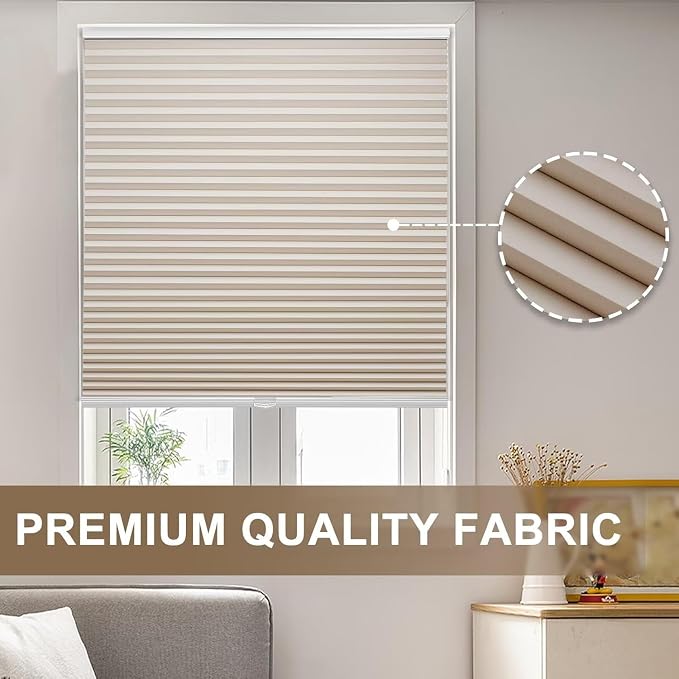 MYshade Cordless Blackout Cellular Shades, 1.5" Honeycomb Window Blinds for Bedroom & Nursery, Thermal Insulated, Noise Reducing, Privacy Shades, Inside or Outside Mount (22" W x 64" H, Beige)