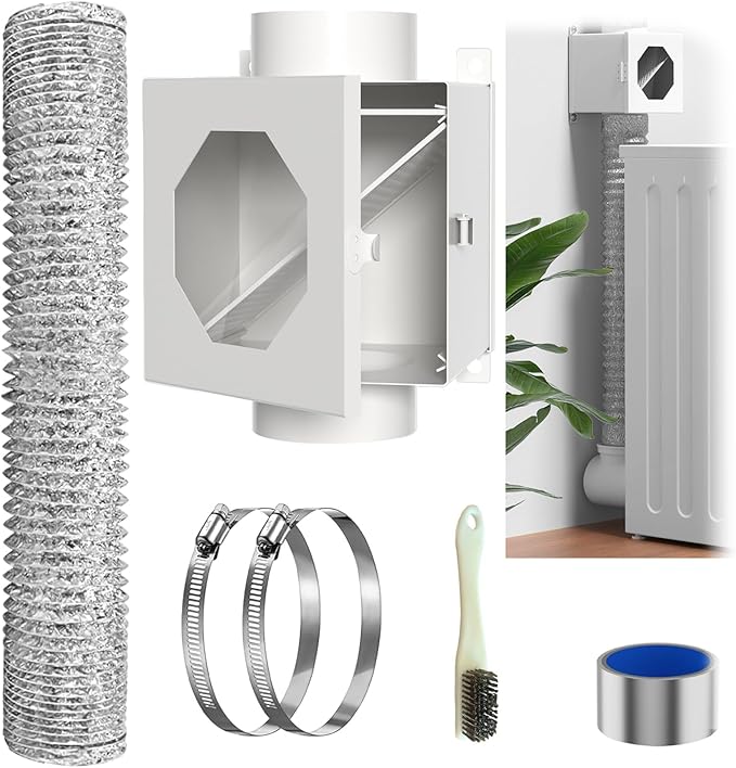 Upgraded Metal Dryer Duct Lint Trap Indoor Dryer Vent Kit - 4 Inch Dryer Vent Hose With 2 Hose Clamps 2 Stainless Steel Mesh Aluminum Foil Tape Cleaning Brush For Electric Dryers