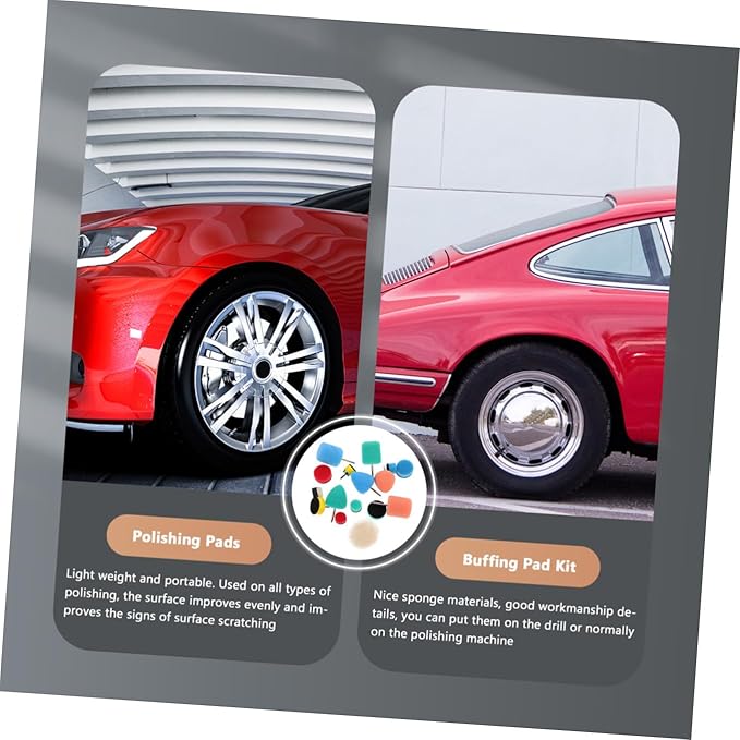 PartyKindom 16pcs Buffing Sponge Pads Kit for Car Detailing Professional Polishing Wheels for Electric and Pneumatic Polishers for Vehicle Surface Restoration