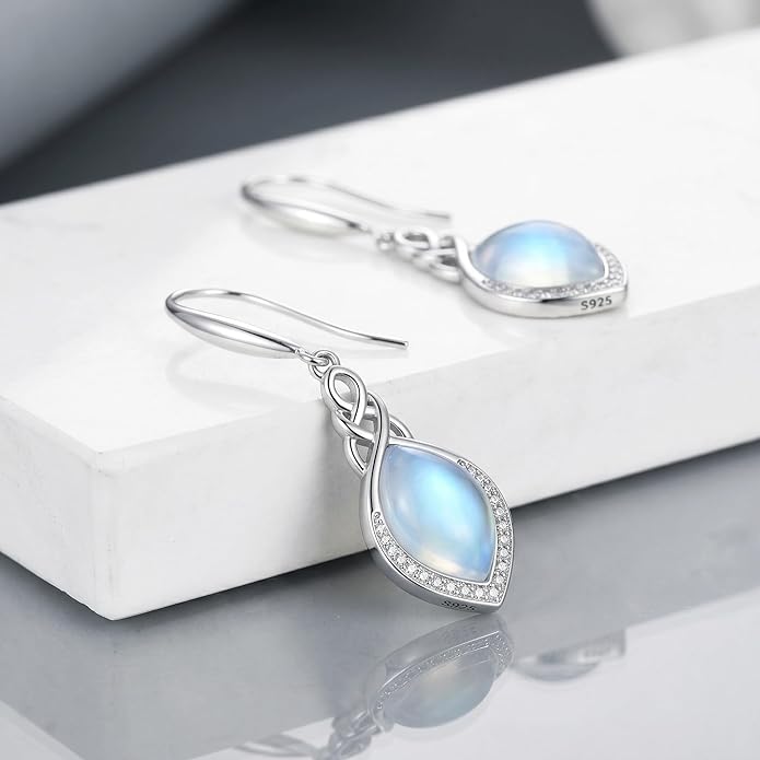 PELOVNY Celtic Knot Filigree Earrings for Women 925 Sterling Silver Moss Agate/Birthstone Infinity Earrings Birthday Christmas Jewelry Gifts for Mom Daughter Wife Sister