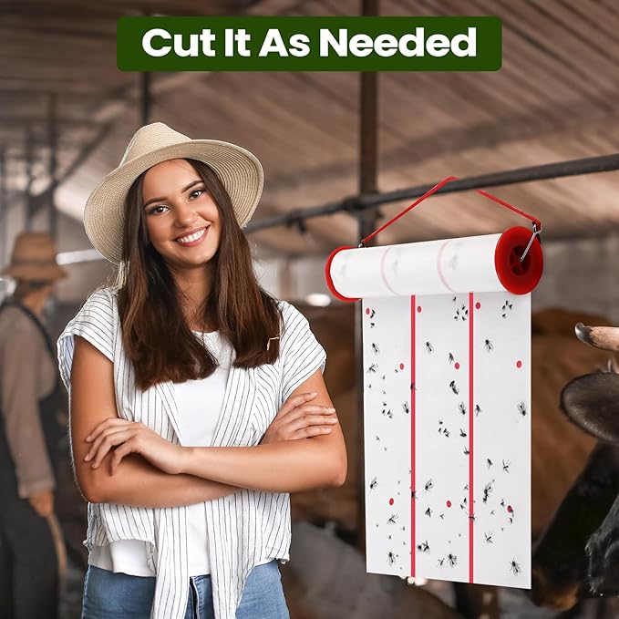 Qualirey Giant Sticky Fly Traps, Fly Strips for Indoor Outdoor Hanging Flying Tapes Non Toxic Ribbon Fruit Gnat Killer for Mosquito Plants House Horse Stable(30 ft,White,10 Pcs)