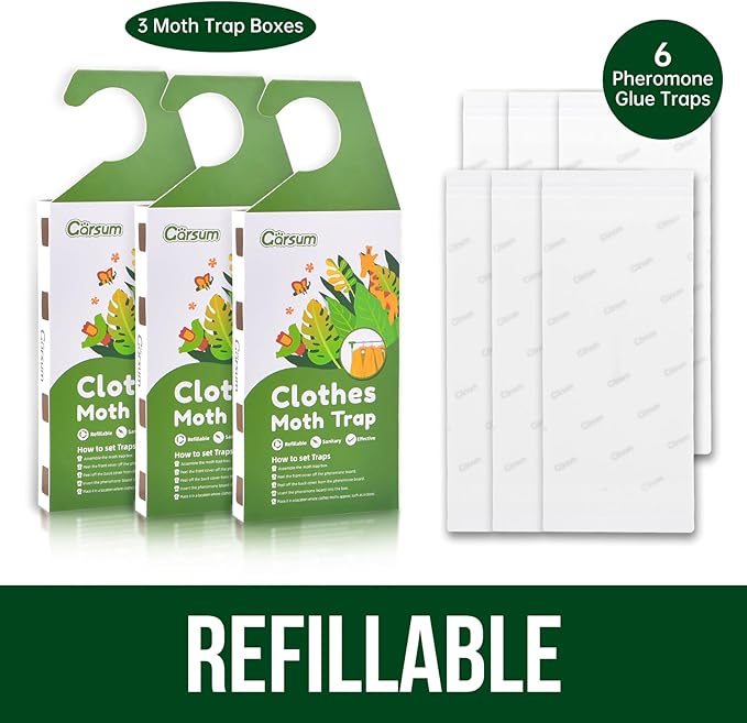 Garsum Clothes Moth Trap,Moth Traps for Clothes, Refillable 6 Packs Clothing Traps for House,Closets,Carpet