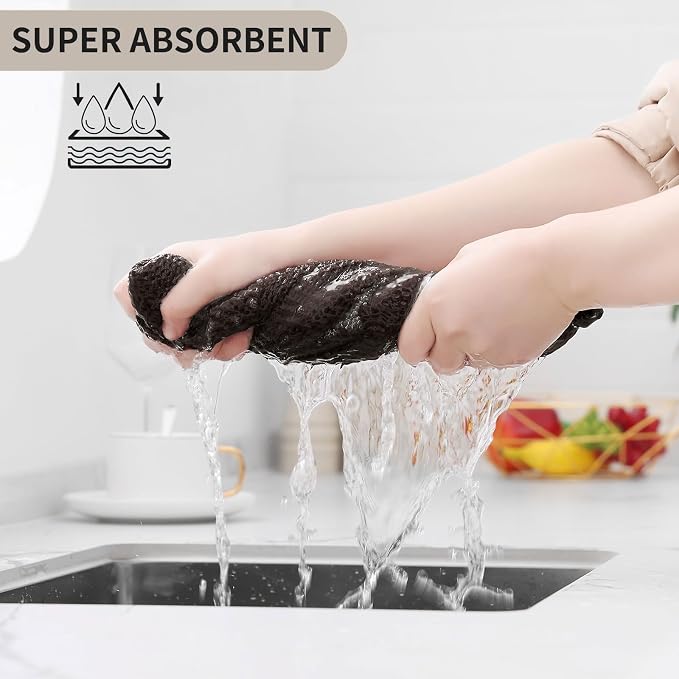 Kitinjoy 100% Cotton Waffle Weave Kitchen Hand Towels (13 X 28 Inches, Dark Brown), 12-Pack Super Soft and Absorbent Dish Towel for Drying Dishes