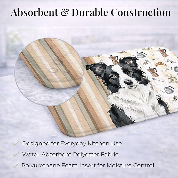 Caroline's Treasures Border Collie Coffee Bar Dish Drying Mat Absorbent Dish Drying Mat Pad for Kitchen Counter Dish Drainer Mat for Countertop, 14 x 21", Multicolor
