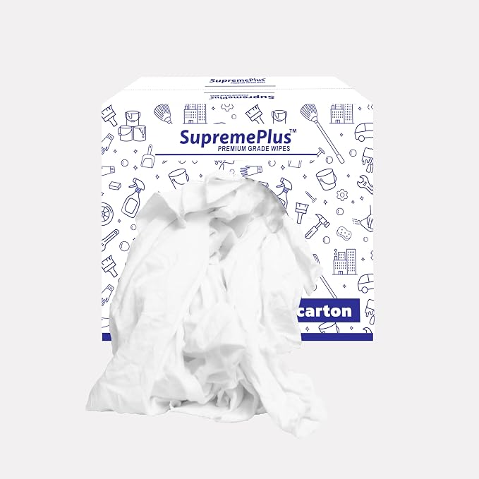Recycled White T Shirt Rags Box (10 lbs.) – Shop Rags Bulk for Oil, Stain, Grease, Paint, and Auto Cleaning - Multipurpose