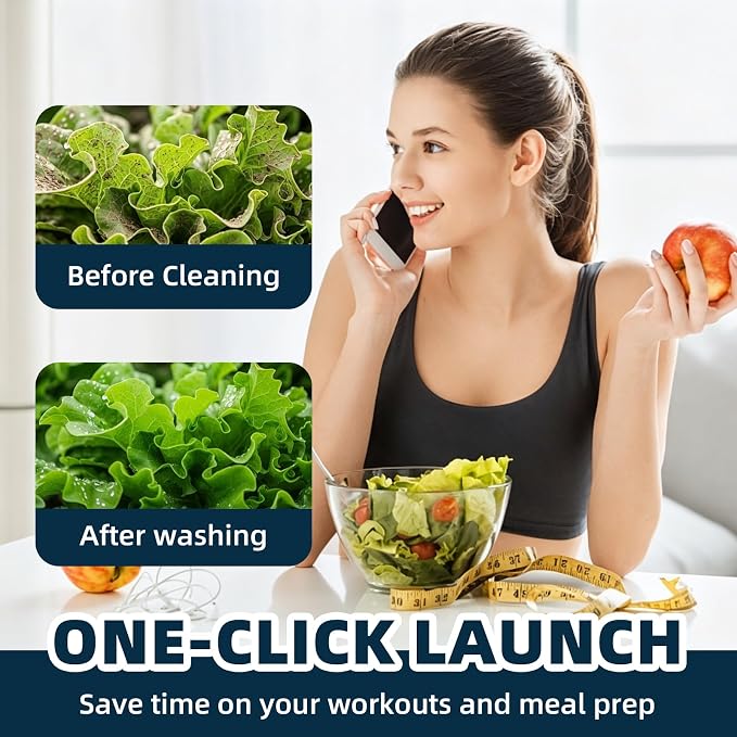 Cleaner, Portable Food Cleaner for Removing Surface Impurities, Wax & Grime, 10-Minute Automatic Cleaning, IPX7 Waterproof. Applicable to Fruits, Meat, Veggies and Grains.