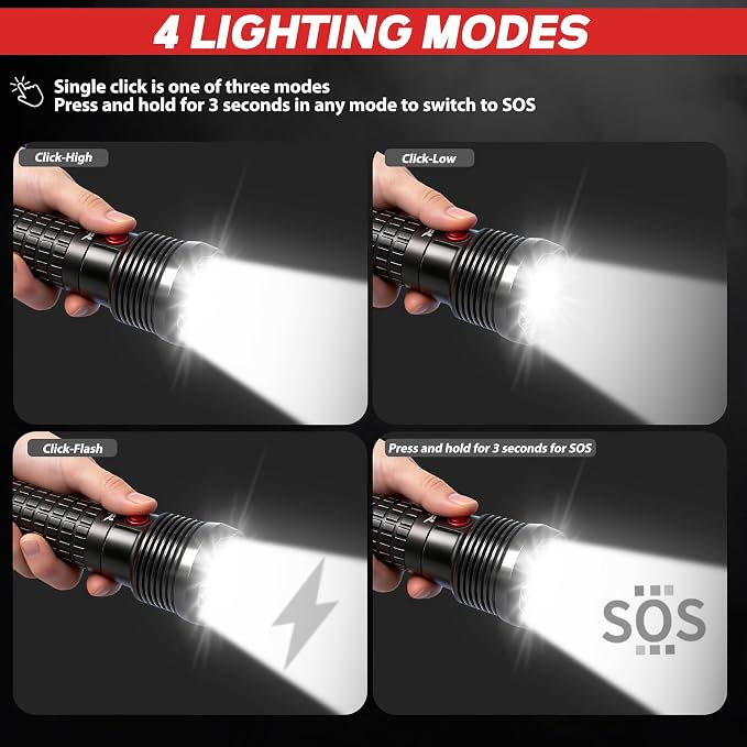 Scuba Dive Light - 5000LM Underwater Flashlight - IPX8 Waterproof 400M Beam, Magnetic Switch 4 Modes SOS, Rechargeable Diving Flashlight for Deep Sea Snorkeling