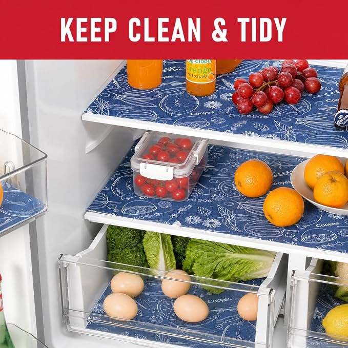 Cooyes 6 Pack Refrigerator Shelf Liners for French Door Fridge, 17.7" × 36" Extra Large, Non-Slip Fridge Mats Machine Washable, Refrigerator Drawer Liner for Glass Shelves Kitchen Cabinet