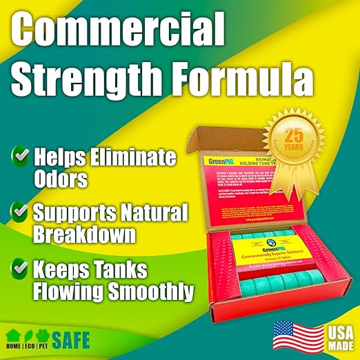 Green Pig Motorhome Accessories Must Have - Commercial Strength RV and Marine Holding Tank Treatment, Breaks Down Waste, 12 Dissolvable Tablets (65C)