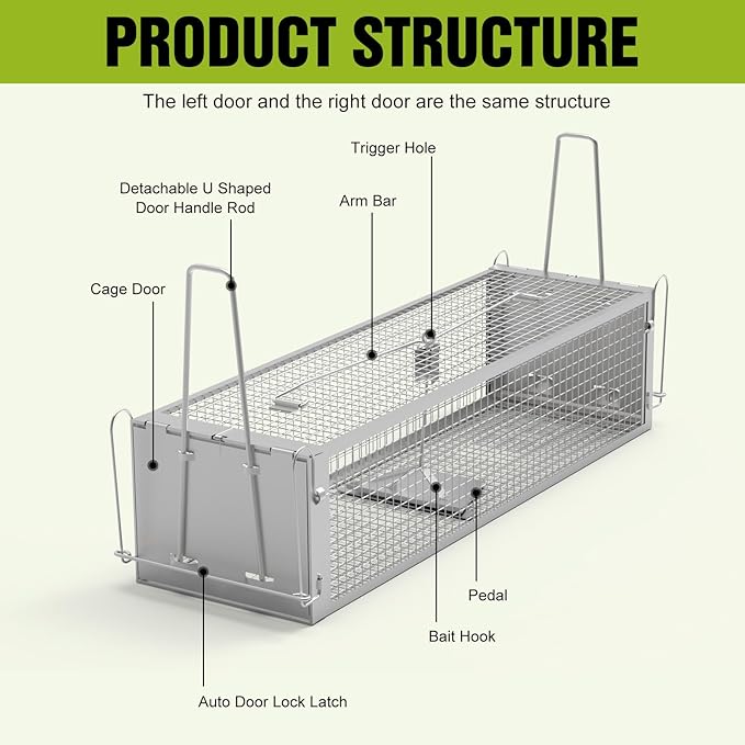 2-Door Humane Live Animal Trap – Catch and Release Cage for Rats, Mice, Chipmunks, Squirrels | Reusable Indoor Outdoor Rat Trap | 16.53 x 6.1 x 4.33 Inch