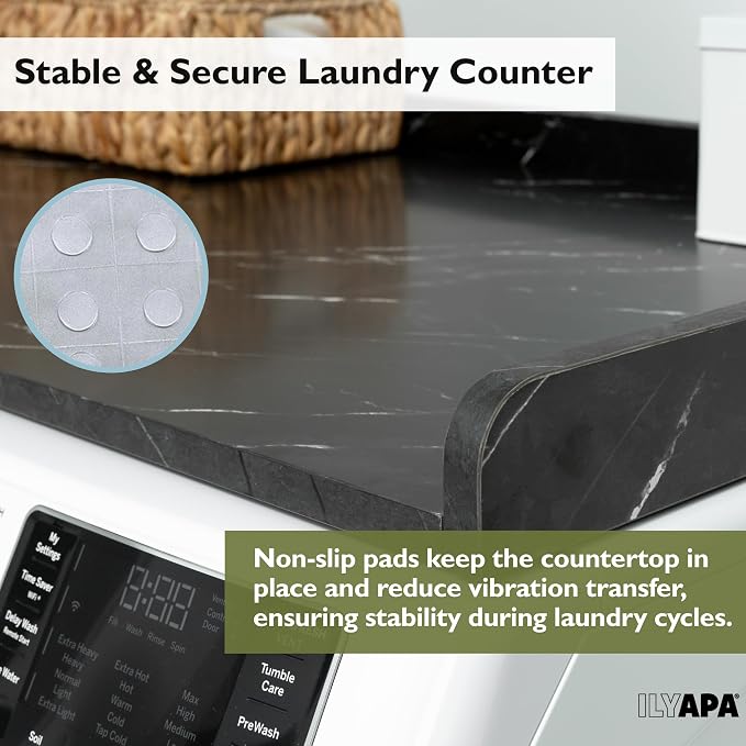Ilyapa Washer Dryer Countertop - 27.5 x 54 inch Laundry Countertop, Washer and Dryer Covers for The Top, Laundry Room Organization and Storage, Black