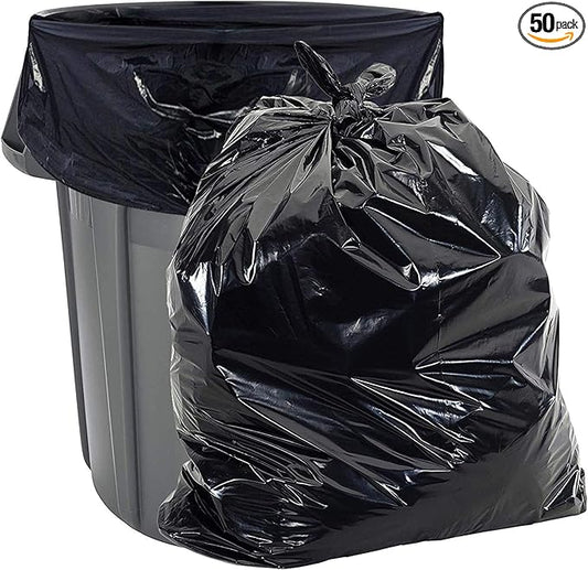 Aluf Plastics 40-45 Gallon Trash Bags (2 MIL - Pack of 50) 40" x 46" - Large Heavy Duty Can Liners - Plastic Black Garbage Bags for Lawn, Leaf, Contractor, Yard, Outdoor use