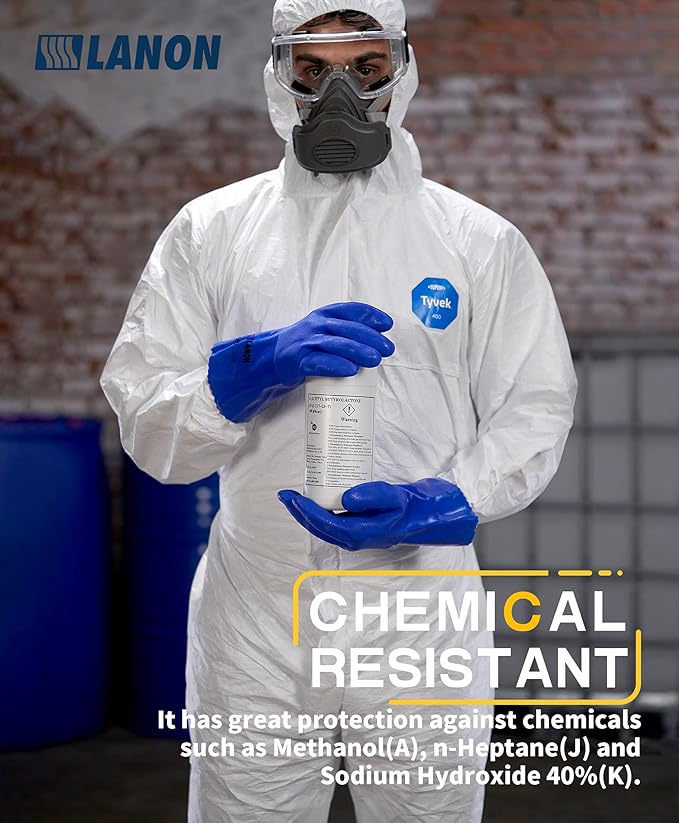 LANON 6 Pairs PVC Chemical Resistant Gloves, Heavy-Duty Rubber Gloves, Acid, Alkali and Oil Protection, Non-Slip, XL
