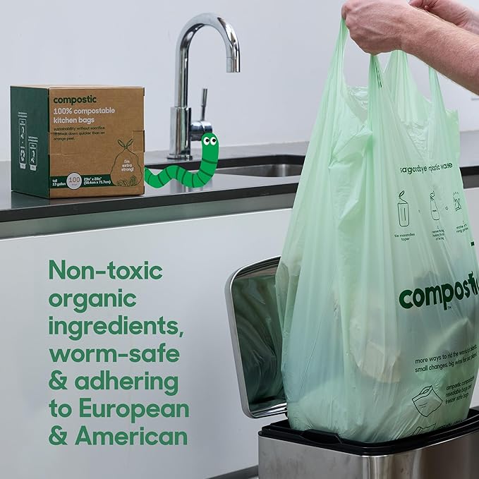Compostic Home Compostable Trash Bags, 2.99 Gallon Small Kitchen Rubbish Bags, Extra Strong & Quickly Breaks Down, 50 Count