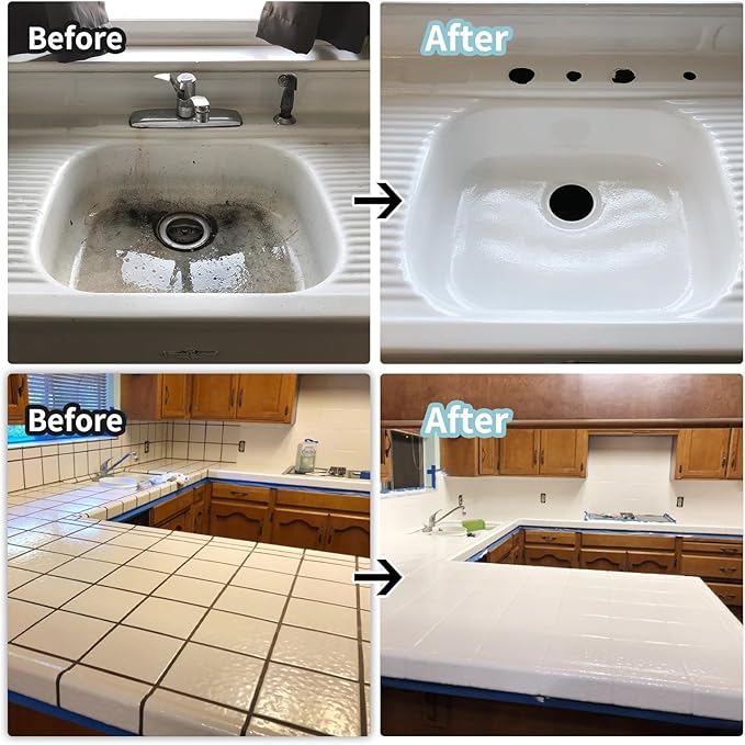 Ceramic tub and tile Paint Refinishing Kit Bathtub Bathroom wall Paint floor, Easy of Usecountertop sink,Ceramic walls in the bathroom rproof Kitchen Countertop, Low Odor(White 50-60sq.ft)