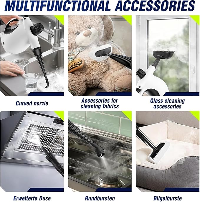 Handheld Steam Cleaner | 1300W High Pressure Steamer with 13 Accessories, Portable Steam Cleaner for Home,Grout, Kitchen, Car, Window, Upholstery,Floor, Bathroom and Clothes, White