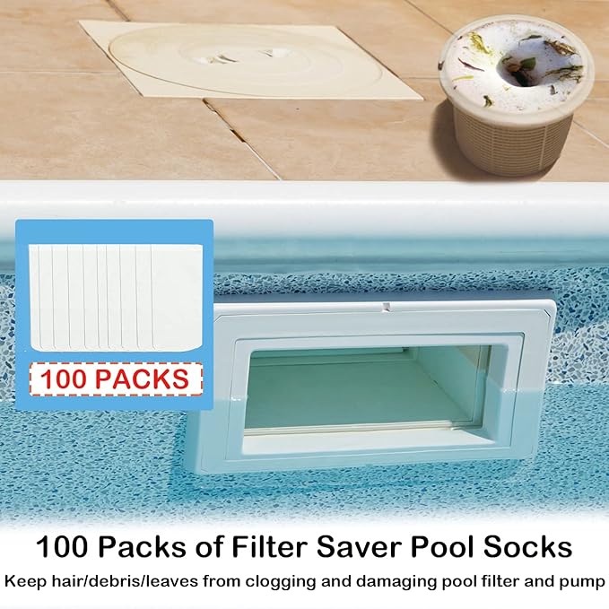 100 Pack Pool Skimmer Socks, Reusable Pool Socks for Skimmer Basket, Skimmer Socks for Above Ground & Inground Pool (100 Pack)
