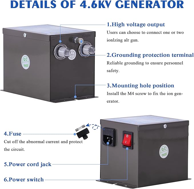 Anti Static Guns 4.6KV Ionizing Air Guns for Industrial Electrostatic Elimination (110V)