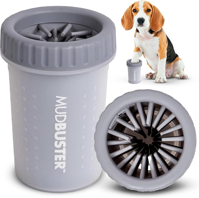 Dexas Medium MudBuster Portable Dog Paw Washer, Light Gray - Premium Quality Pet Supplies and Dog Accessories - Cleansing, Self Cleaning, Silicone - 6x6x6 Inches, 0.308 kg, 1 Count