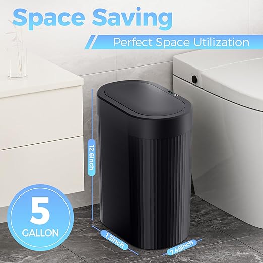jinligogo 3 Pack 5 Gallon Bathroom Trash Can with Lid, Automatic Motion Sensor Black Trash Can, Touchless Slim Waterproof Garbage Bin for Kitchen, Bedroom, Office, and Bathroom