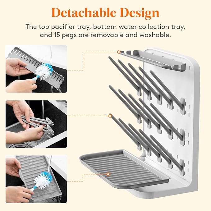 Lifewit Large Baby Bottle Drying Rack with 15 Hooks, Newborn Essentials Must Haves, Countertop Holder Organizer for Baby Stuff, Rack Dryer for Pacifiers, Weighted Straws, Pump Parts