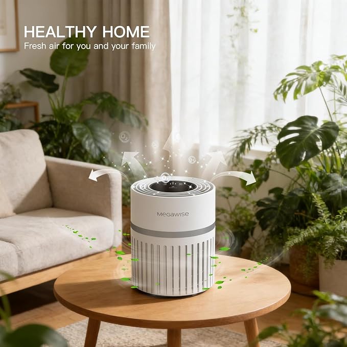 MEGAWISE HEPA Air Purifier for Home & Office, Compact Design with 1 Replacement Filter, Quiet Operation, Suitable for Daily Air Refreshing (White)