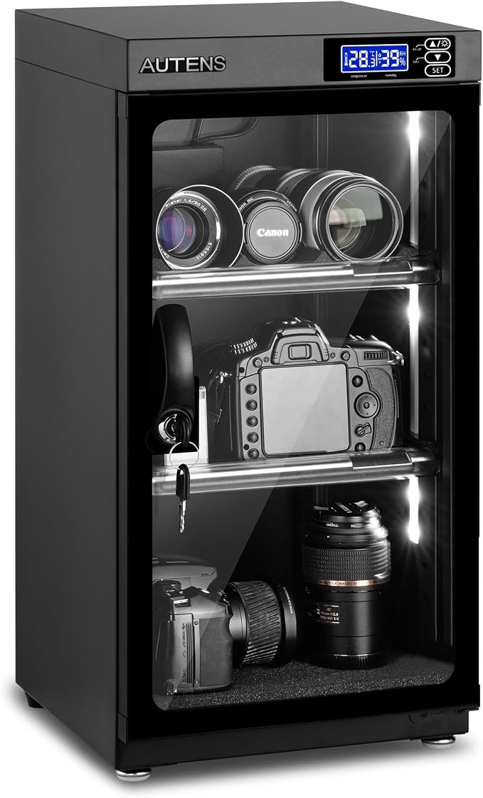 50L Dehumidifying Dry Cabinet Box, Digital Control Noiseless and Energy Saving, 3 Layers for DSLR SLR Camera Lens and Electronic Equipment Storage,Temperature Humidity LED Dual Screen