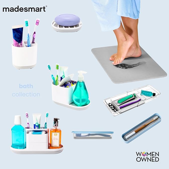 madesmart Portable Shower Caddy, Hold Soap, Shampoo, Hair Supplies and Beauty Products, Cleaning Supplies Organizer for Home, Dorm, Plastic Shower Tote, Soft Handle, Frost