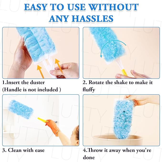 Dusters Refills 40 Count 360°Double-Sided 4X Microfibers Disposable Dusting Pads Compatible with Swiffer Duster Refill for Blinds Ceiling Fans Furniture Multi-Surface Dusting(Blue)