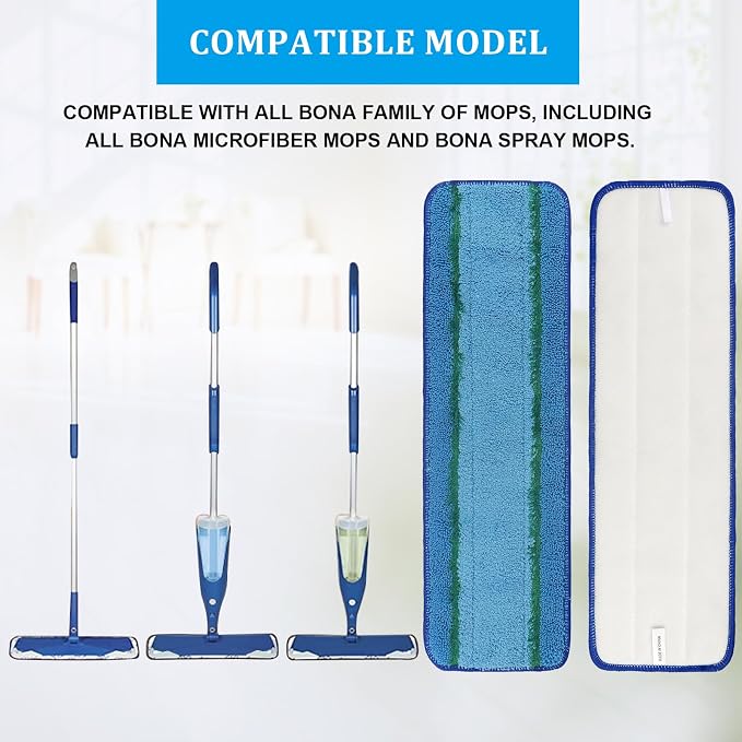 6 Pack Deep Clean Pads Replacement for Bona Family of Mops, Washable & Reusable Microfiber Cleaning Pad for Hardwood and Multi-Surface Floors Cleaning Head, Wet/Dry Mop