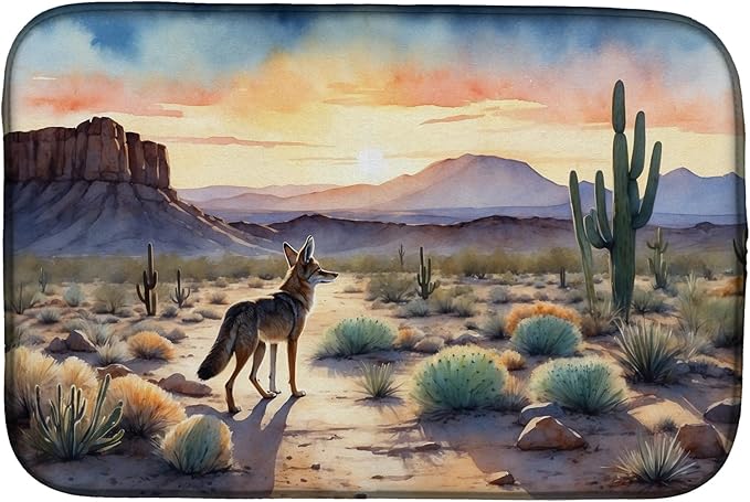 Caroline's Treasures Desert Sunset Coyote Dish Drying Mat Absorbent Dish Drying Mat Pad for Kitchen Counter Dish Drainer Mat for Countertop, 14 x 21", Multicolor