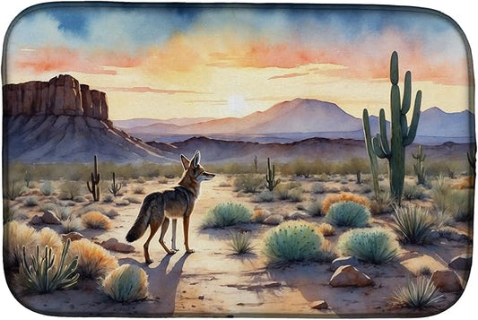 Caroline's Treasures Desert Sunset Coyote Dish Drying Mat Absorbent Dish Drying Mat Pad for Kitchen Counter Dish Drainer Mat for Countertop, 14 x 21", Multicolor