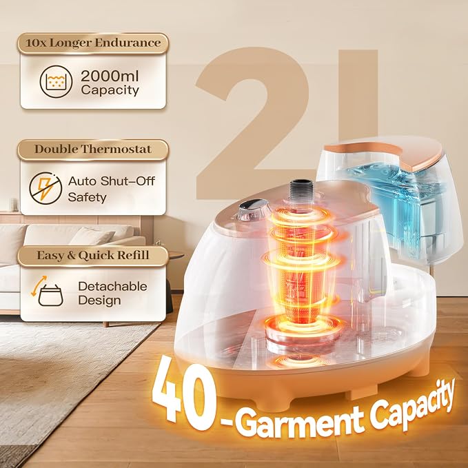 HAPAIS Steamer for Clothes, 1800W Professional Garment Steamer, 30s Heat-Up, 2-in-1 Flat & Hanging, 2L Detachable Water Tank, 60-Min Steam, 10 Fabric Modes, Leak-Proof for Suits & Delicate Fabrics