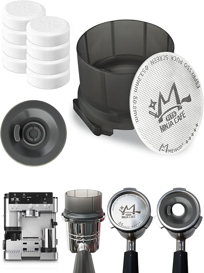 Espresso Puck Screen and Portafilter Funnel,Cleaning Tablets,Disc for Ninja Luxe Cafe Accessories,53.3mm Portafilter Filter Screen and Plastic Replacement Dosing Funnel for ES501 ES601