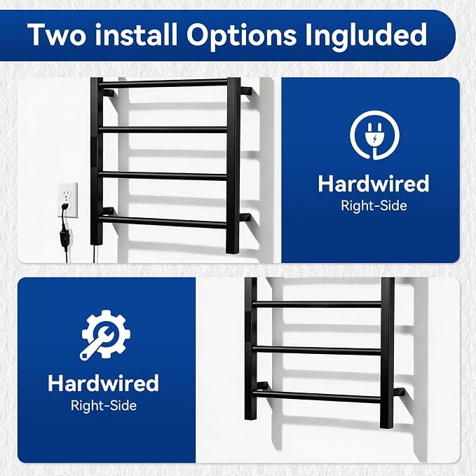 Heated Towel Racks for Bathroom, Hot Towel Warmer 4 Bars with 24hr Timer Stainless Steel Wall Mounted Electric Towel Warmers for Bathroom (Black, 4-Bar)