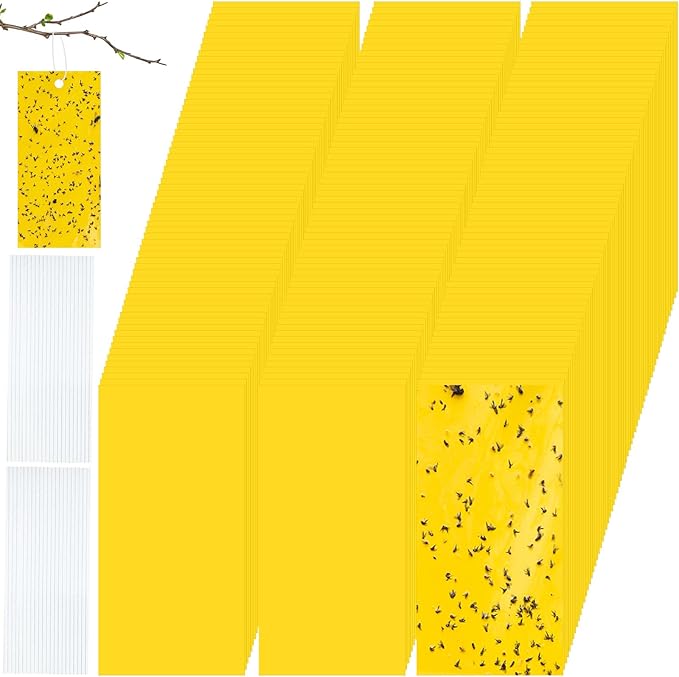 Qualirey 7.8 x 3.9 Inch Yellow Sticky Traps for Plant Double Sided Sticky Trap for Gnats with Twist Ties Fly Traps for Fruit Insect Fungus Bugs Indoor Outdoor (150 Pcs)