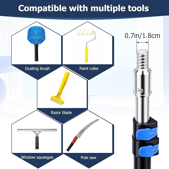 3.3-8 FT Telescopic Extension Pole | Adjustable Aluminum Paint Roller Pole | Universal Twist-On Metal Tip | Sturdy Multi-Purpose Household Tool for Dusting, Painting & High House Cleaning
