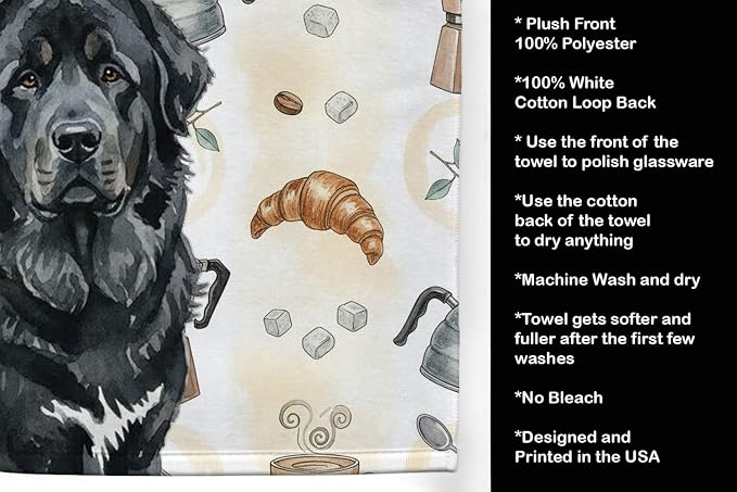 Caroline's Treasures Black Tibetan Mastiff Coffee Bar Kitchen Towel Velour Plush Front and Cotton Loop Back Machine Washable