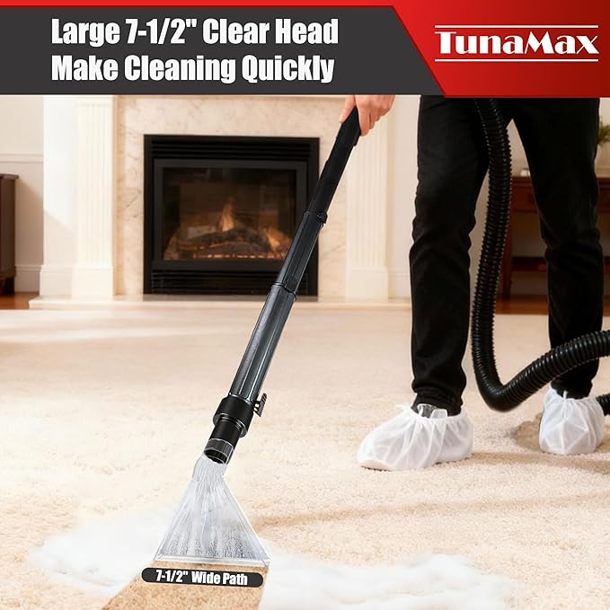 TunaMax Universal Work with All Shop Vacs Extractor Attachment with 1-1/4" & 1-7/8" & 2-1/2" Three Adapters for Upholstery & Carpet Cleaning & Auto Detailing, Large 7-1/2" Width Clear Head