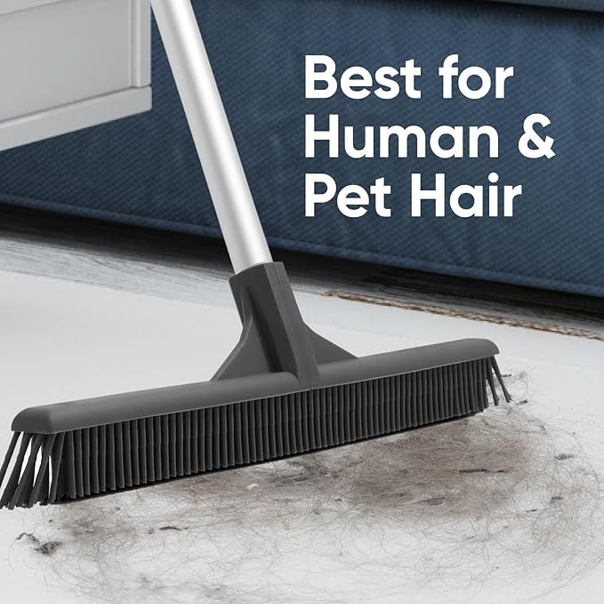 Superio 16” Pet Hair Remover Silicone Broom - Carpet Rake for Fur Removal - Rug Rake to Fluff Carpet – for Dust on Hardwood Floor & Tile – Rinse to Clean