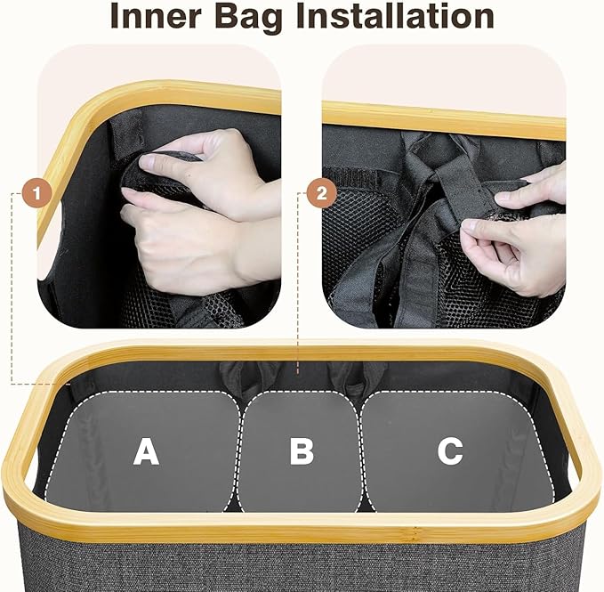 Hampers for Laundry Basket with Lid, 160L Extra Large 3 Section Clothes Divided Organizer for Bedroom, Laundry Room, Dirty Clothes Hamper, Grey