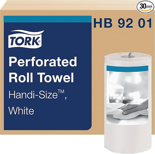 Tork Handi-Size Perforated Roll Towel White, Certified Compostable, 30 x 120 Towels, HB9201