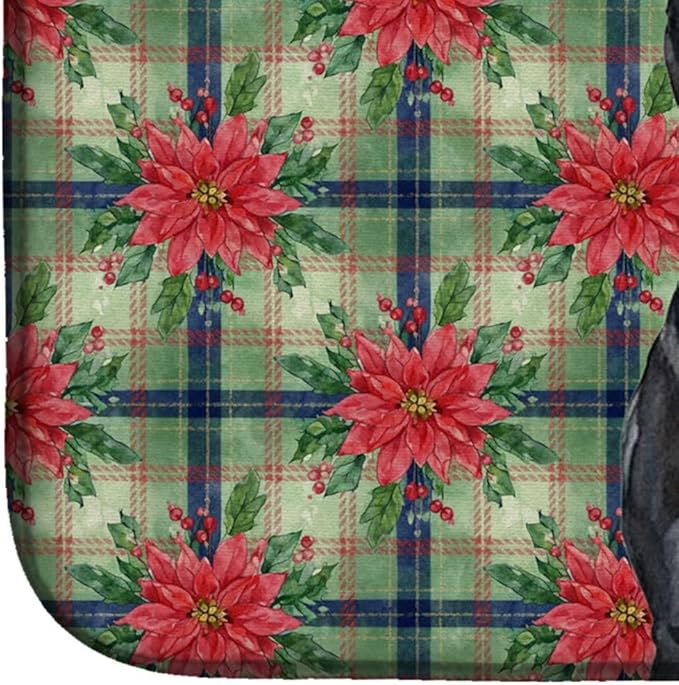 Caroline's Treasures Black American Staffordshire Terrier Christmas PoinsettIas Dish Drying Mat Absorbent Dish Drying Mat Pad for Kitchen Counter Dish Drainer Mat for Countertop, 14 x 21", Multicolor