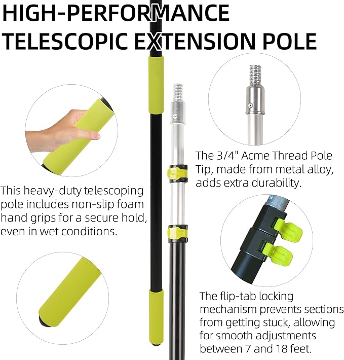 TonGass Telescopic Extension Pole 7-to-18 FT - Lightweight Multi-Purpose With Universal Twist-On Tip for Hanging String Lights, Dusting, Painting, Window Cleaning, and More