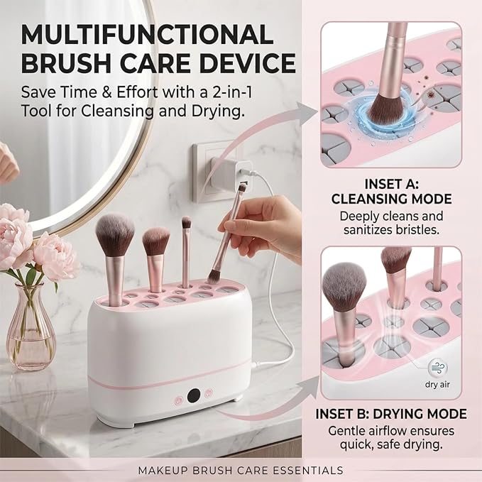 Electric Makeup Brush Dryer Machine 12 Holes Automatic Brush Cleaner and Drying Tool for Professional Salon and Home Use Quickly Drying Cosmetic Brush Cleaner Dryer